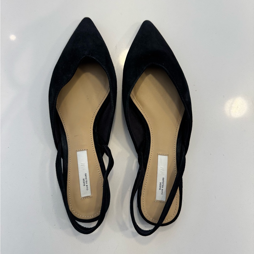 H&M Suede Black Pointed Flats slingbacks
